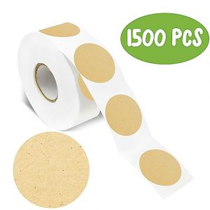 1500 Autocollants Kraft Marron Naturel, Étiquettes Rondes Blanches avec Points Adhésifs Permanents en Kraft avec Ligne de Perforation pour l'Artisanat, l'Organisation, l'Usage Personnel et Commercial (Hebayy, neuf)