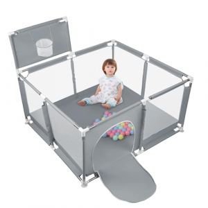 Parc Bebe avec Tapis,Parc Enfant,Parc Bébé en Tissu Oxford,Parc Bebe xxl avec Barrières,Parc De Jeux Bébé avec Filet Respirant Sur Quatre Côtés et Ventouses (jusiZL, neuf)