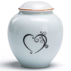 PIOSRTRR Mini Urne funeraire,pour Adulte/Animaux,110ml,céramique,Verte-Coeur-Noir (Only&One-FR, neuf)