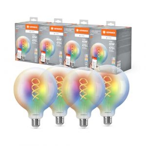 LEDVANCE SMART+ MATT LED lampe, compatible avec Google, Alexa, Apple, Glass Blanc, 4,8W, 470LM, E27, Couleur Lumi&egrave;re et Lumi&egrave;re blanche, avec Vocal Control, jusqu'&agrave; 15 000 HRs, 4-Pack (VisionSells, neuf)