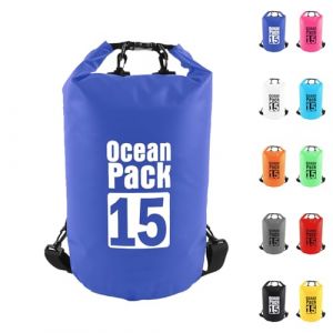 15L Sac étanche Polyvalent, 2L/5L/10L/15L/20L/30L Bleu Waterproof Dry Bag avec Longue Bandoulière Réglable Sac à Dos Confort Imperméable pour Bateau/Kayak/Pêche/Rafting/Natation/Camping/Snowboard (MUDAMUDA Store, neuf)