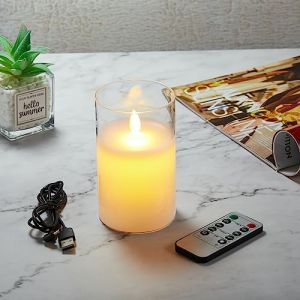 Koelaa Bougies LED, Bougies LED Rechargeables, Bougie LED Flamme Vacillante, Réaliste Effet De Verre, Bougie Rechargeable par USB avec Télécommande, Bougies de Noël-7.5 * 10cm (SiLaiSheng, neuf)