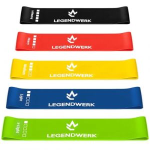Legendwerk® Lot de 5 Bandes de résistance aux Hanches - Bandes de Fitness Haut de Gamme de différentes Forces - Bandes de résistance pour Le Fitness, l'entraînement (Bleu. Jaune. Noir. Rouge. Vert) (COM-FOUR  Vertriebs GmbH, neuf)