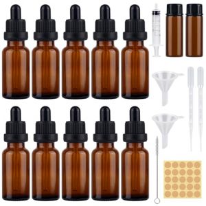 Xishoyen Lot de 10 flacons à pipette en verre ambré - 20 ml - Flacons compte-gouttes rechargeables - Avec compte-gouttes - Pour huiles essentielles, parfums, solutions (Xjngyun, neuf)