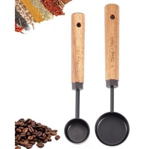 HUVZOR 2Pcs Cuill&egrave;re &agrave; caf&eacute; r&eacute;tro en acier inoxydable avec manche en noyer, cuill&egrave;re doseuse caf&eacute;,cuill&egrave;re &agrave; caf&eacute; de cuisine, pour caf&eacute; moulu, grains de caf&eacute;, th&eacute;, matcha,5mL 15mL (Volumetech OU, neuf)