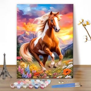 MEIYUDA Peinture par Numero Adulte Chevaux, Animaux DIY Peinture Acrylique pour Adultes Débutants, Facile sur Toile Avec Peintures et Pinceaux 40x50cm(sans Cadre) (JINBEIKANG, neuf)