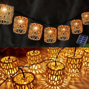 Guirlande Lumineuse Solaire,10 Boules en Rotin LED Solaire Lumineuse,8 Modes Lampe à Boule Solaire en Rotin pour l'extérieur,Guirlande Lumineuse Exterieure,Blanc Chaud Lumineuse Solaire d'extérieur (ZonQ, neuf)