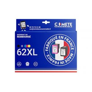 COMETE, fabriqué en France - 62XL - 2 Cartouches d'encre Compatibles avec HP 62 XL - pour HP Envy 5640 5540 7640 5642 5644 OfficeJet 5740 5742 - sans Affichage du Niveau d'encre (1 Noir et 1 Couleur) (comete consommable, neuf)