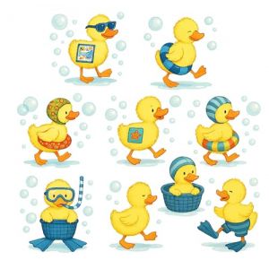 Lot de 9 autocollants muraux en forme de canard mignons pour salle de bain et chambre d'enfant &ndash; Canetons jaunes amusants avec bulles et accessoires &ndash; 25 cm de haut chacun (Wall4stickers, neuf)