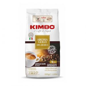 Caf&eacute; en grains Kimbo Gold 100% Arabica, torr&eacute;faction fonc&eacute;e, excellent pour les latt&eacute;s ou les cappuccinos, sachet de 1 kg (Tdistribuzione, neuf)