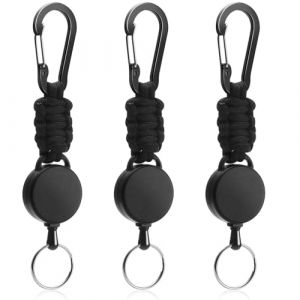 EOPUOZS Porte-cl&eacute;s R&eacute;tractable Lot de 3 - C&acirc;ble Acier 60cm + Enrouleur Automatique, Mousqueton Professionnel (Noir) pour Badges et Cl&eacute;s (ALEXA MAGIE SHOP S.R.L., neuf)
