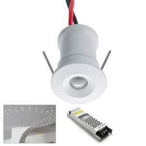 Planetitaly Kit de 9 mini spot IP65 LED 1 W rendement 12 W encastr&eacute; point lumi&egrave;re cabine de douche ciel &eacute;toil&eacute; marquages avec alimentation (3000 K, blanc) (PlanetItaly, neuf)