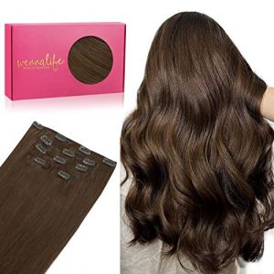 WENNALIFE Extension a Clip Cheveux Naturel, 40cm 75g 5pcs Brun Chocolat Extension Clip Cheveux Naturel Vrai Cheveux Humain Remy Extensions Cheveux Naturels &agrave; Clips Extensions de Cheveux (wennalife-FR, neuf)