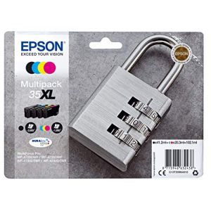 Epson Multipack 35XL Cadenas, Cartouches d'encre d'origine XL Haute capacité, 4 couleurs: Noir, Cyan, Magenta, Jaune, WF-4720DWF, WF-4725DWF, WF-4730DTWF, WF-4740DTWF (Eklipse Store, neuf)