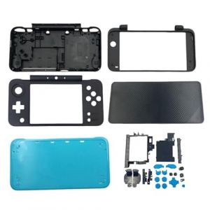 Hzxkqmil Kit de Coque de Rechange Couvercle du Bo&icirc;tier pour Nintendo New 2DS XL/New 2DS LL Console, Plaque Frontale DIY Plaques Inf&eacute;rieures + Jeu de Boutons (Noir + Bleu) (XKQwalmon, neuf)