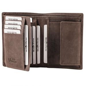 MATADOR Porte Monnaie Homme Cuir #Vigo avec &eacute;l&eacute;gante Bo&icirc;te Cadeau, Luxe Porte Carte Homme RFID, Grand Portefeuille avec de Nombreux Compartiments &agrave; Cartes en Marron Fonc&eacute; (MATADOR LEDER "The German Brand", neuf)