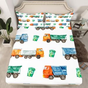 Homewish Drap Housse 90x190 Enfant Gar&ccedil;on Drap-Housse 1 Personne Camions Poubelles, Drap de Lit Camion Poubelle Aquarelle Vintage, Housse de Matelas Classification des D&eacute;chets V&eacute;hicules (Suzhou yiyanyun e-commerce Co., Ltd, neuf)