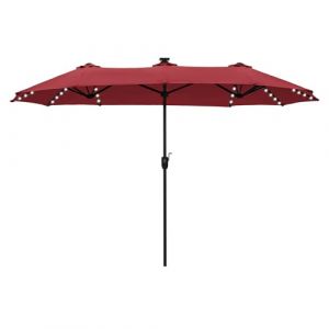 PHI VILLA Parasol de Jardin Ext&eacute;rieur,2x3,8m Parasol Double Face Rectangulaire avec LED Lampe et Manivelle,Protection Solaire pour Terrasse, R&eacute;sistant &agrave; l'Eau,Anti au vent,Orange Rouge (PHI VILLA-EU, neuf)