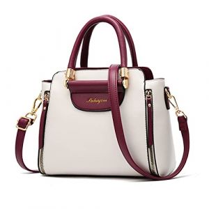 NICOLE & DORIS Sacs à Main Femmes Petit Sac à Bandoulière Élégant Sac Epaule PU Cuir Sac D'épaule Multicolore Sac Crossbody Sac Classique Sac à Poignée Supérieure Blanc et Bordeaux (LOTSLOT OÜ, neuf)