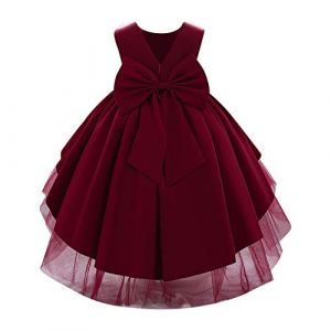 IBAKOM B&eacute;b&eacute; Filles Petits Enfants &eacute;l&eacute;gant sans Manches col en V Bowknot Satin Formelle f&ecirc;te Mariage Demoiselle d'honneur Communion bapt&ecirc;me Princesse Robe de Bal Bordeaux 18-24 Mois (ZhuL, neuf)