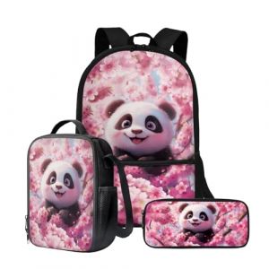 Wnbucioht Sac à dos 3 en 1 pour enfants garçons avec sac à déjeuner isotherme, porte-crayon, Adorable panda rose, Taille unique, Ensemble cartable (xiaohedianzishangwu, neuf)