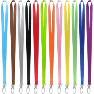 12Pcs Color&eacute; Tour de Cou Porte Badge &agrave; Fermoir M&eacute;tallique Courroie de Lani&egrave;re, Sangle Cordon avec Fermoir Mousqueton Pivotant pour Carte d'identification, Porte-cl&eacute;s pour Carte d'Identit&eacute; (qingjian, neuf)