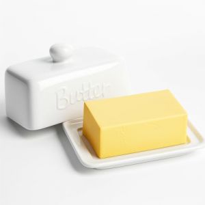 HONZUEN Beurrier C&eacute;ramique avec Couvercle, Bo&icirc;te &agrave; Beurre pour 500g et 250g, Beurrier Porcelaine Grande Capacit&eacute;, Bo&icirc;te &agrave; Beurre pour Frigo, Blanc (He Ebb, neuf)