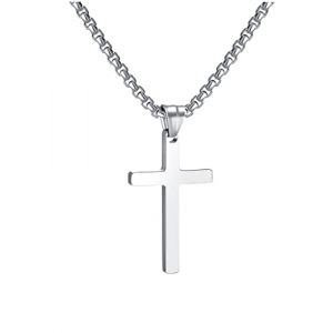 RWQIAN Croix Chaîne Hommes Croix Pendentif Acier inoxydable Garçons Pendentif Croix Collier Bijoux pour Femmes 16"-24" Argent Or Noir (Argent 0.4 * 0.8", 22.00) (MTJewelry Fr, neuf)