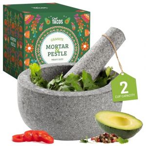 Chef Tacos Mortier et Pilon en Granit, Capacit&eacute; de 2 Tasses - Mortier Pilon Cuisine, Bol pour Guacamole, Pesto, Salsa - Pilon Mortier Parfait pour Broyage des Epices et pour les Sauces (Gris) (MAU Brands - Europe, neuf)