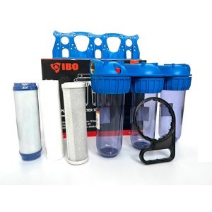 IBO Préfiltre à eau 3 niveaux 1" 8 bar | 3 cartouches filtrantes | Filtre à sédiments | Pour eau domestique | Alimentation en eau de puits | Débit 4000 l/h (Blinksale, neuf)