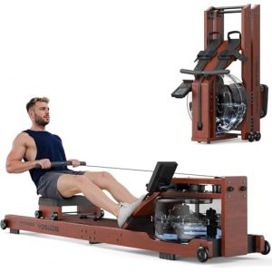 YOSUDA Rameur Pliable Appartement, Rameur &agrave; Eau en Bois Massif de Haute Qualit&eacute; & Si&egrave;ge Confortable, avec &Eacute;cran Bluetooth, Support et R&eacute;servoir d'eau 18L, Capacit&eacute; de Charge 182 kg (YOSUDA, neuf)