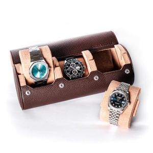 TIMESHELTER &Eacute;tui montre Cuir de voyage et de rangement pour 3 montres Marron - Rangement bijoux - Boite montre/boite a bijoux pour montre - coffret cadeau homme (TimeShelter, neuf)