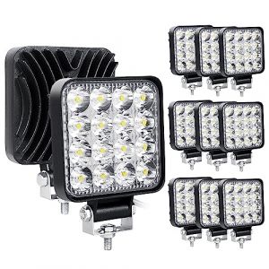 RIGIDON 10 Pcs Carré phare de travail led, 3.3 pouces mini 48W 12V 24V lampe de travail led, projecteurs lumière feux de travail pour offroad Voiture camions SUV 4x4 tracteur, feu antibrouillard (Sanyue-EU, neuf)