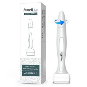 Derma Stamp Adjustable, INCELLICE Microneedle Stamp 0-3mm, Tampon Microneedling avec 140 Aiguilles en Titane, Derma Stamp pour Cheveux Barbe Visage, Alternative pour Microneedling Pen Derma Roller (INCELL ICE, neuf)