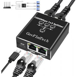 Switch LAN 3 Port, Splitter Ethernet 1 à 3 1000 Mbps, Switch RJ45 Splitter 1000 Mbps pour Ordinateur, Routeur, Commutateur, Hub, Télévision Numérique, etc. (RYZFTRADE, neuf)