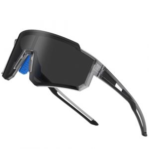 DUCO Lunettes de soleil de sport polaris&eacute;es pour homme et femme Protection UV400 Baseball Cyclisme Course &agrave; pied P&ecirc;che Lunettes de soleil DC0068, Cadre gris transparent et lentille grise (SHES WORLD, neuf)