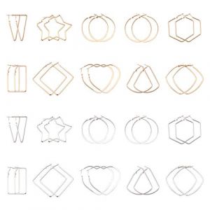 PandaHall Lot de 20 paires de boucles d'oreilles cr&eacute;oles dor&eacute;es et platine en forme d'&eacute;toile rectangulaire c&oelig;ur triangle carr&eacute; hexagonal forme d'&eacute;ventail ouvert en m&eacute;tal pour la fabrication de bijoux (Yilisi Jewelry, neuf)