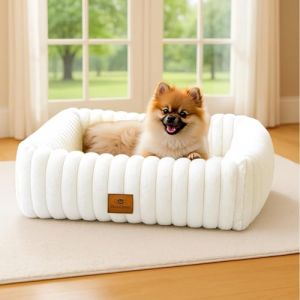 CareCooo Panier Chien Dehoussable Lavable - Lit pour Chien Apaisant Anti Stress & Coussin Chien Moelleux en Fausse Fourrure, Tapis Chien Antid&eacute;rapant Rectangulaire pour Int&eacute;rieur (Blanc, M(63x53x18cm) (PetPaws by CareCooo, neuf)