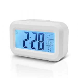 Baxcdyswe Horloge Numérique, Reveil Numerique, Alarm Réveil LED avec Fonction Snooze, Réveil Horloge Digitale sans Tic-Tac avec Affichage Date, Température, Horloge de Bureau à Piles (Blance) (BUSUIOC AISEO S.R.L., neuf)