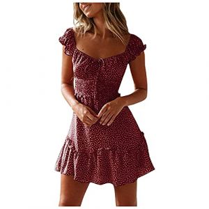 Générique Robe Chic Femme Polka Dot Robe d'été Sexy Mini Robe plissée à Manches d'été Robe à Encolure imprimée pour Femmes Robe pour Femmes Jupe Longue (Mengha (7-15 jours de livraison), neuf)