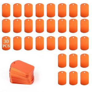 LALAGO 30 Pièces Rectangle Estampage Étiquettes Vierges, Medaille Chien avec Gravure Personnalisée, Orange Étiquette Pendentif, Ébauches D'Estampage en Aluminium pour Collier, Porte-Clés (Lalago2022, neuf)