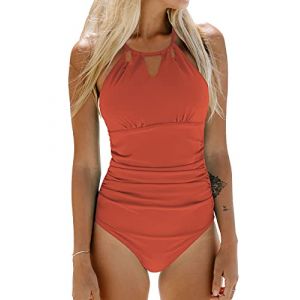 CUPSHE Femme Maillot de Bain 1 Pièce à Encolure Haute Ventre Contrôle Cut Out Maillot 1 Pièce Maillot de Bain Orange S (CUPSHE FR, neuf)