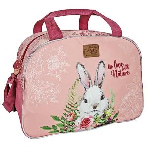 PERLETTI Sac de Sport Imprimé Lapin Blanc pour Fille Tissu Recyclé - Sac de Voyage à Bandoulière Rose Léger Résistant Gamine - Sac de Gym Ecologique Détails Réfléchissants - 28x41,5x21 cm (Lapin) (PERLETTI, neuf)