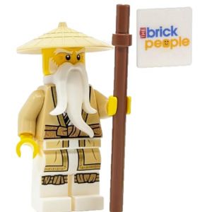 Lego Ninjago : Sensei Wu Mini figurine avec robe bronzée bâton de combat et queue de cheval tressée (TheBrickPeople, neuf)