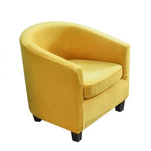 TOPCHANCES Velours Housse de Fauteuil Club 2 Pi&egrave;ces Housse de Fauteuil Extensible Jacquard Housse Fauteuil Salon Cabriolet Tub Chair avec Housse de Coussin (Jaune) (paramount city, neuf)