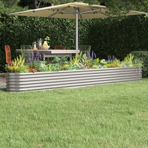 WIFESE JardinièRe De Jardin Acier Enduit De Poudre 332x40x36cm Argenté Jardiniere Exterieur Grande Taille Jardiniere Balcon Jardiniere sur Pieds Carré Potager Bacs à Fleurs Potager Bac A Fleur (WIFESE official, neuf)