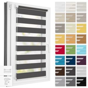 Estika Store Enrouleur Jour Nuit Klemmfix sans perçage - Largeur au Choix Tous Les 1 cm - 70 x 150 cm - Anthracite - Store à enroulement, Double Tissu, pour fenêtres intérieures (Estika, neuf)