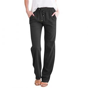 Femme Lin Pantalon Coton Lin Pantalon Léger Casual Elegant Pantalon Élastique Pantalon Décontractée Fluide Couleur Unie Mode Pants avec Poches Grande Taille Pantalon de Jogging à Cordon (Blingko, neuf)