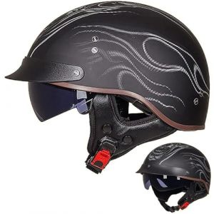 Casque Bol Homologué ECE Casque Jet Brain - Cap Demi-Casque Moto Vintage Casque Demi-Coque RéTro Ouvert Casque à VisièRe IntéGréE Cruiser Chopper Scooter Cyclomoteur,D-XXL=（63~64cm） (GAOSHUXIA666, neuf)