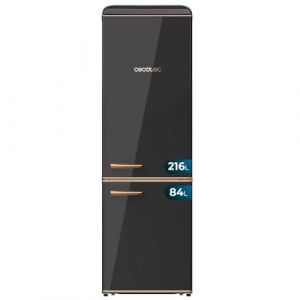 Cecotec R&eacute;frig&eacute;rateur Combin&eacute; 2 Portes R&eacute;tro 300 L Bolero CoolMarket Combi Origin 300 Noir E. Hauteur 191,5 cm et 60 cm de large, Contr&ocirc;le de la Temp&eacute;rature, Poign&eacute;e Chrom&eacute;e et &Eacute;tag&egrave;res en Verre, Noir (Cecotec, neuf)